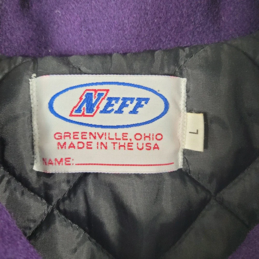 Vintage 90s Neff Varsity Jacket Large Purple Wool Leather Letterman E Patch USA